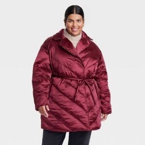 Women's Plus Size Puffer Jacket - Ava & Viv Berry Red